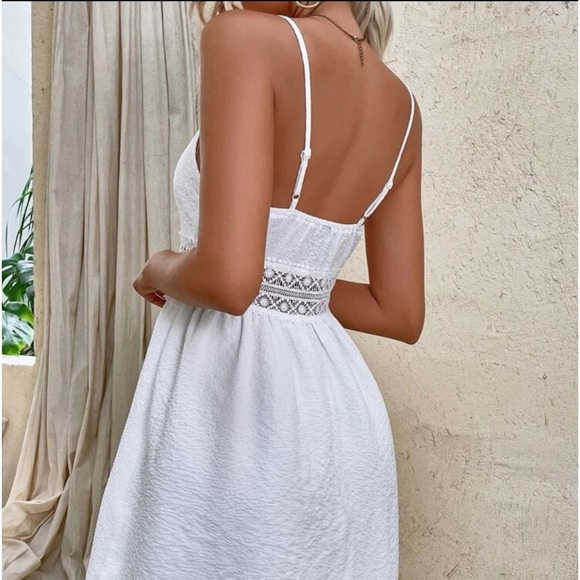 New White V Neck Ruffle Trim Cami Dress - Picture 6 of 8